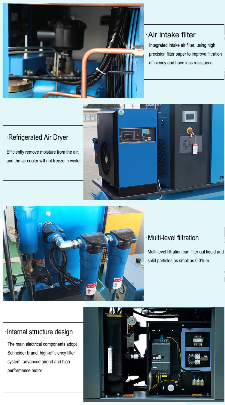 High Pressure All in One 22kw 30HP 15 16 Bar VSD Premanent Magne Electric Industrial Rotary Screw Air Compressor with Air Dryer 300L Tank for Laser Cutting