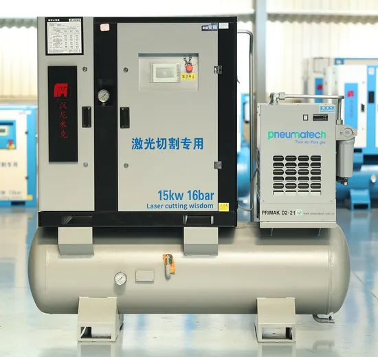 고압 올인원 22kw 30HP 15 16 Bar VSD Premanent Magne Electric 산업용 로터리 스크류 공기 압축기(공기 건조기 포함) 레이저 절단용 300L 탱크